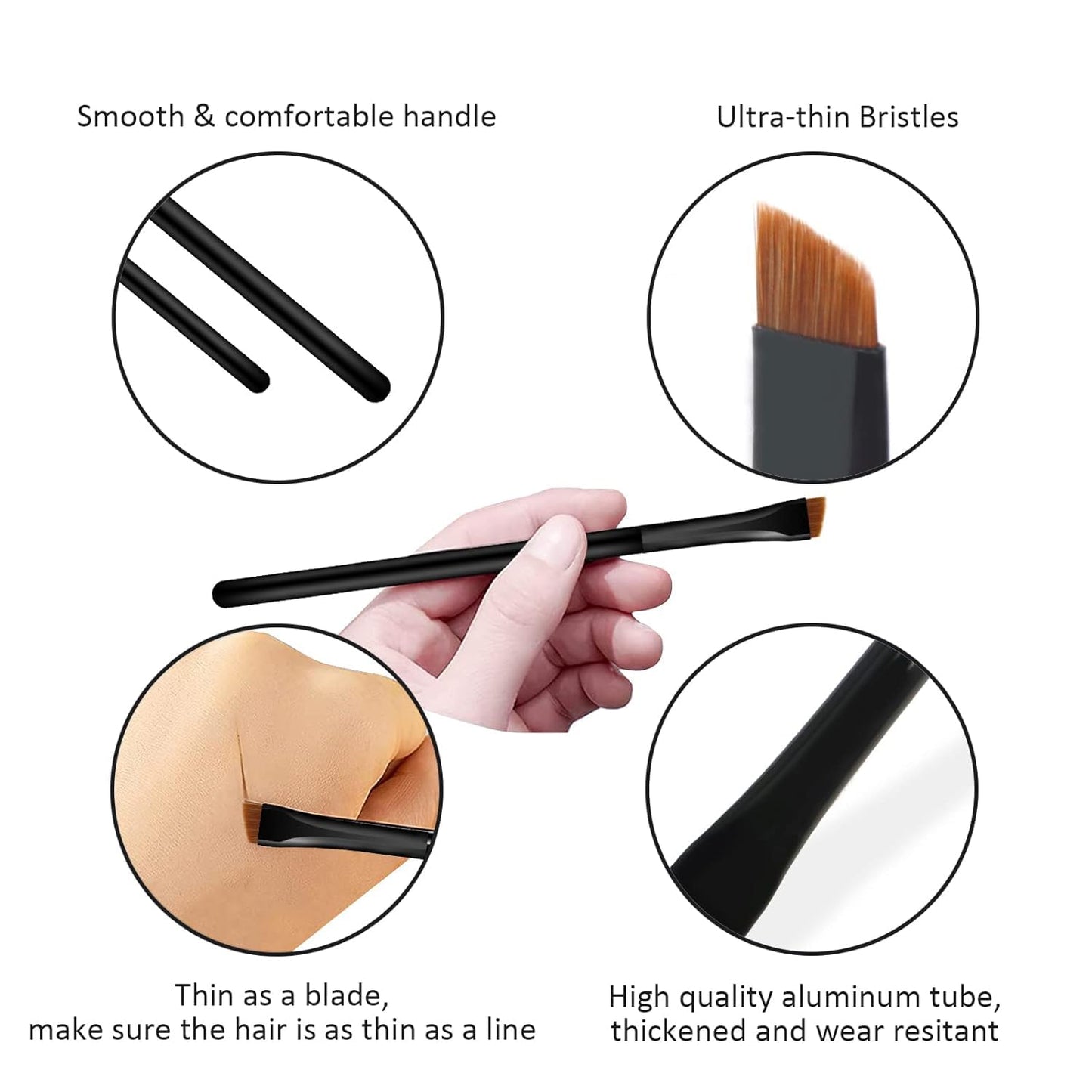 Ultra-Thin Eyebrow Brush Set - 3Pcs Angled Precision Eyeliner Brushes | Cruelty-Free Synthetic Bristles (Black)