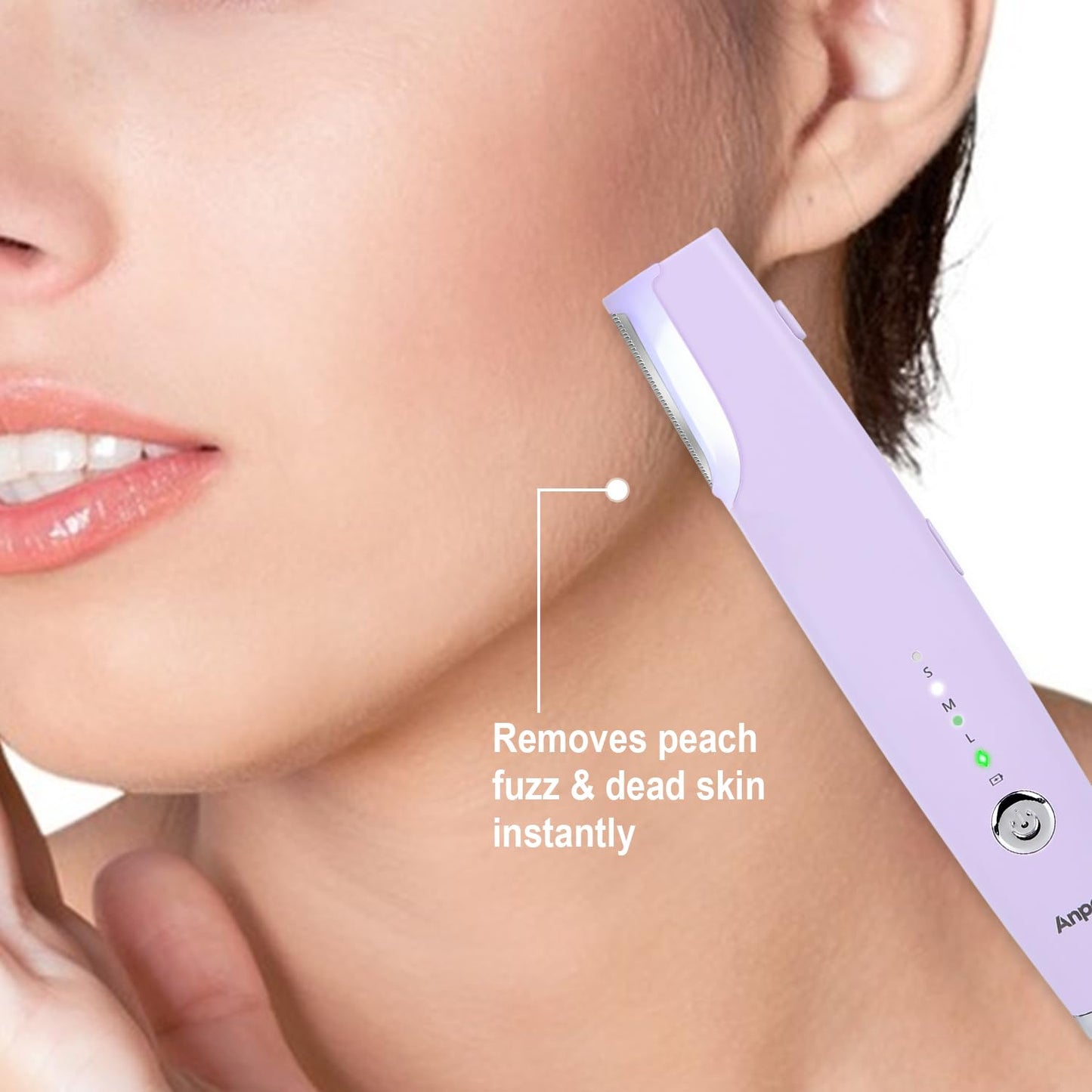 Anpor Rechargeable Sonic Dermaplane Razor for Women Face + Eyebrow trimmer Dermaplaning System with LED Light Peach Fuzz Remover, 3 Speeds - 8 Weeks of Dermaplaning Blades (Lavender)