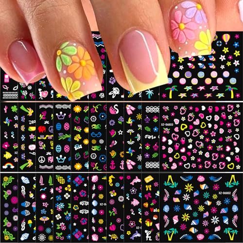 60 Sheets 3D Flower Nail Art Stickers - Self-Adhesive Decals