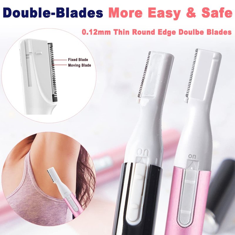 LAIKME Electric Eyebrow Trimmer for Women, Facial Hair Razor Removal for Men, Mini Epilator for Bikini, Remover for Face, Chin, Peach Puzz, Lips, Body, Arms, Legs, Battery Operated (Pink, Black)