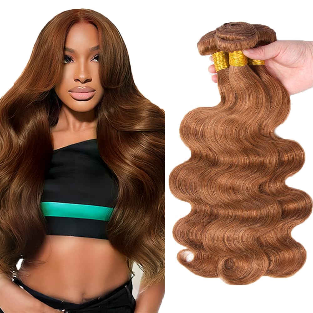 Light Brown Bundles Human Hair 30 Body Wave Bundles 26 28 30 inch 150g Peruvian Grade 8A Virgin Hair 3 Bundle 30 Light Brown Body Wave Bundle