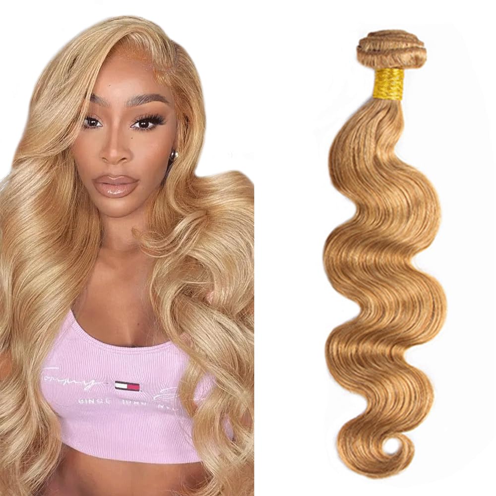 Honey Blonde Bundles Human Hair 27 Body Wave Bundles 14 inch 1 Bundle 55g Double Weft Soft Real 27 Blonde Bundle Human Hair Extensions