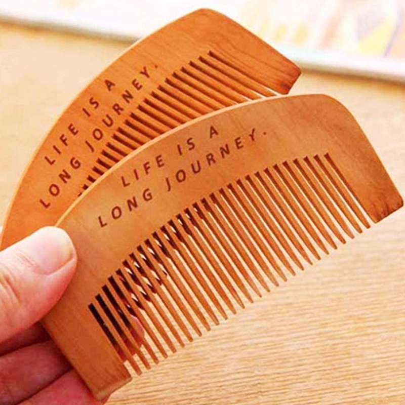 2 Pcs Natural Peach Wood Comb Close Teeth Anti-static Beard Hair Wooden Beauty Massage Detangling Tools Care Accessories, Hair Combs, Styling Tools and Appliances
