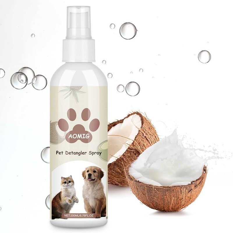 AOMIG Dog Detangler Spray - Natural Leave-In Conditioner for All Coat Types | Coconut Scent, 6.7 Fl Oz