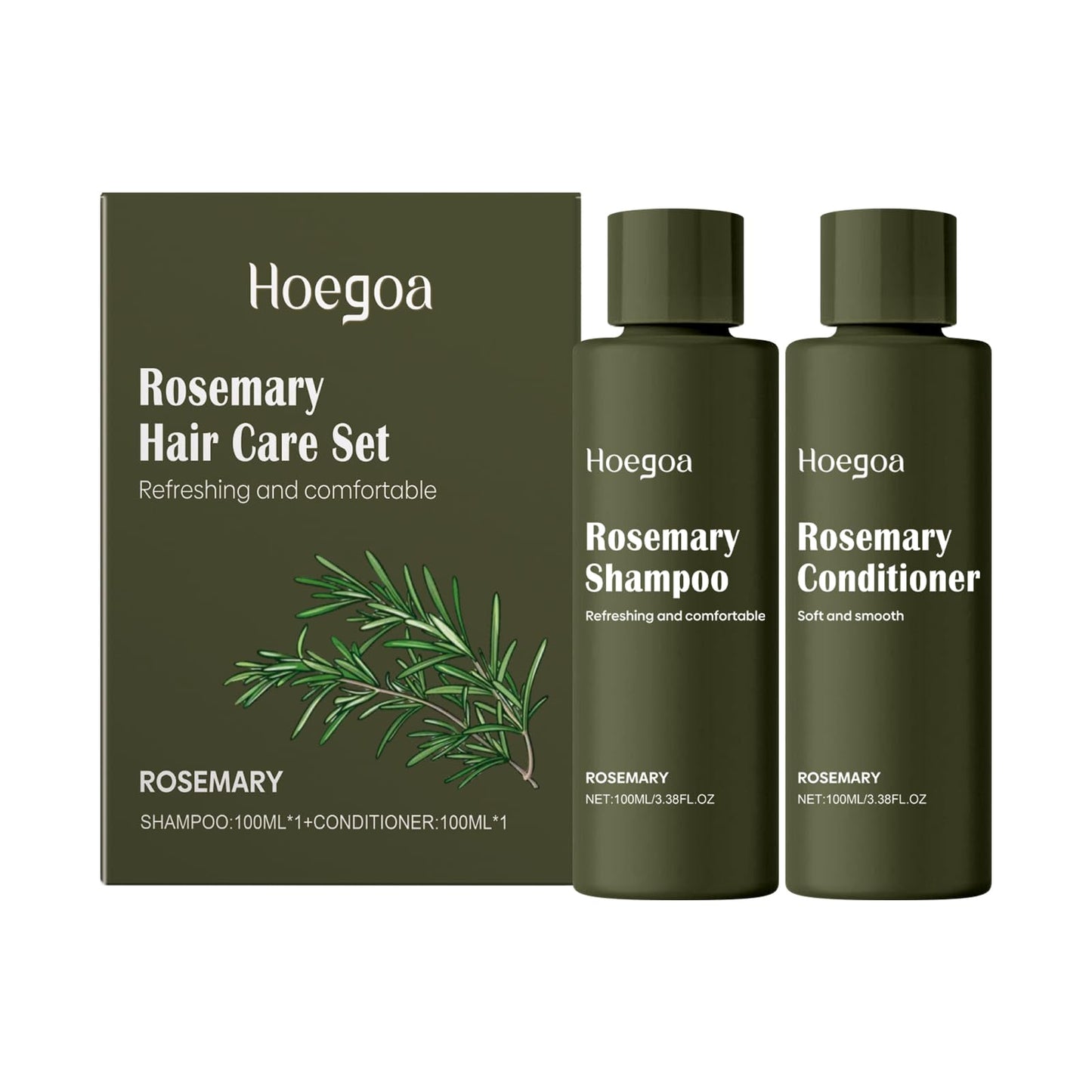 Hoegoa Rosemary Hair Care Set, Shampoo and Conditioner, Deep Nourishment for Dry Hair, Smooth Texture, Fresh Rosemary Scent, 100ml Each