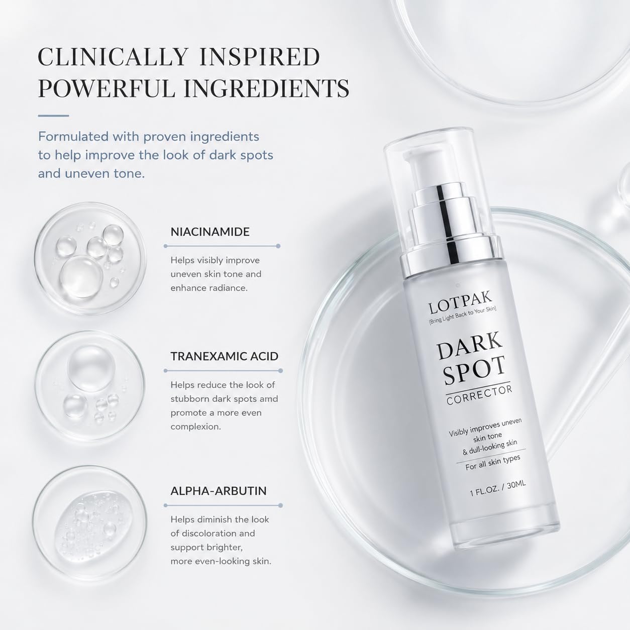 Dark Spot Remover Serum - 20,000ppm Niacinamide & Tranexamic Acid for Face & Body | Brightens Age Spots & Uneven Tone (1 FL.OZ)