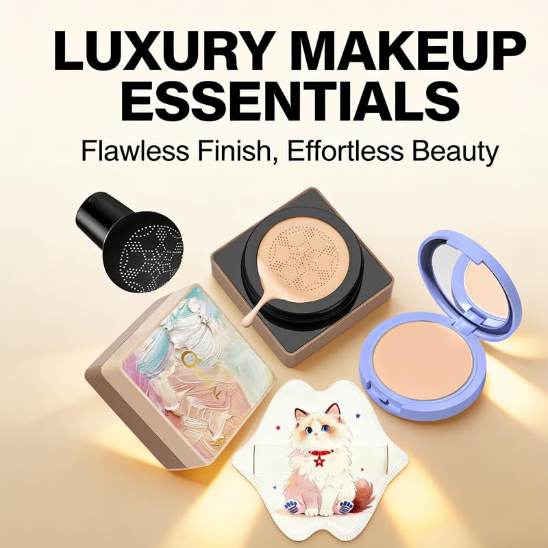 Mushroom-Head Cushion Foundation & Setting Powder Set - Long-Lasting Matte Finish | 3 Shades Available