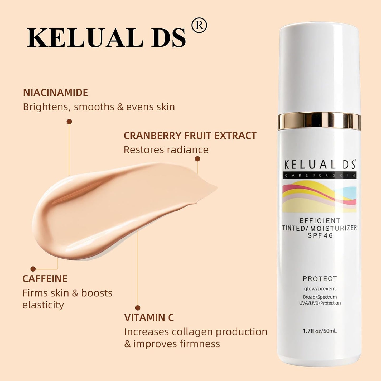 Anti-Aging Tinted Face Moisturizer & Sheer Sunscreen SPF 46 - Hydrating Skin Care, 1.7oz/50ml