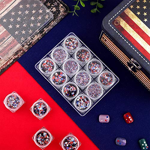 4th of July Nail Glitter Sequin Set - Patriotic Star & Hexagon Sparkle Mix, 12 Boxes