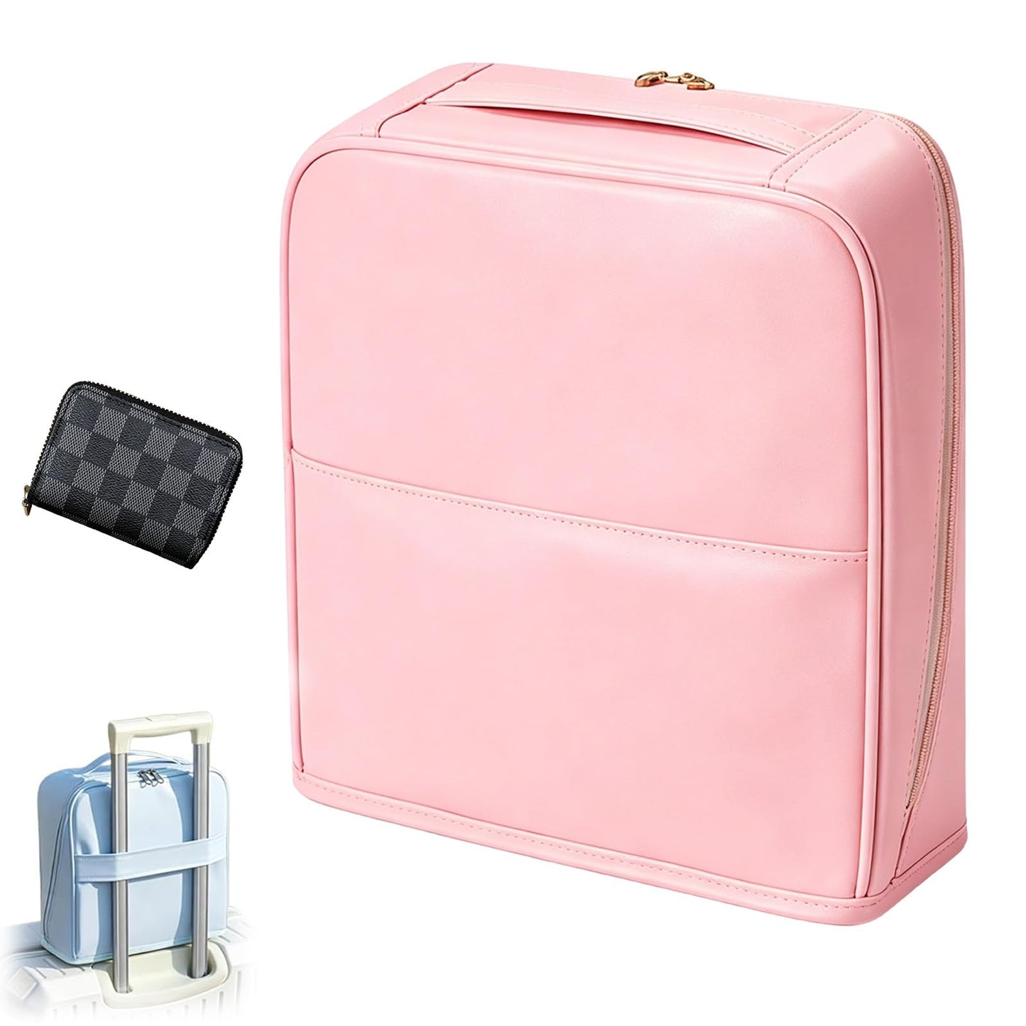 GDSAFS Stylish Handheld Partitioned Cosmetic Bag, Partitioned Cosmetic Organizer with Detachable Mirror, Stand Up Makeup Bag with Large Capacity for Travel & Daily Use (Pink L)