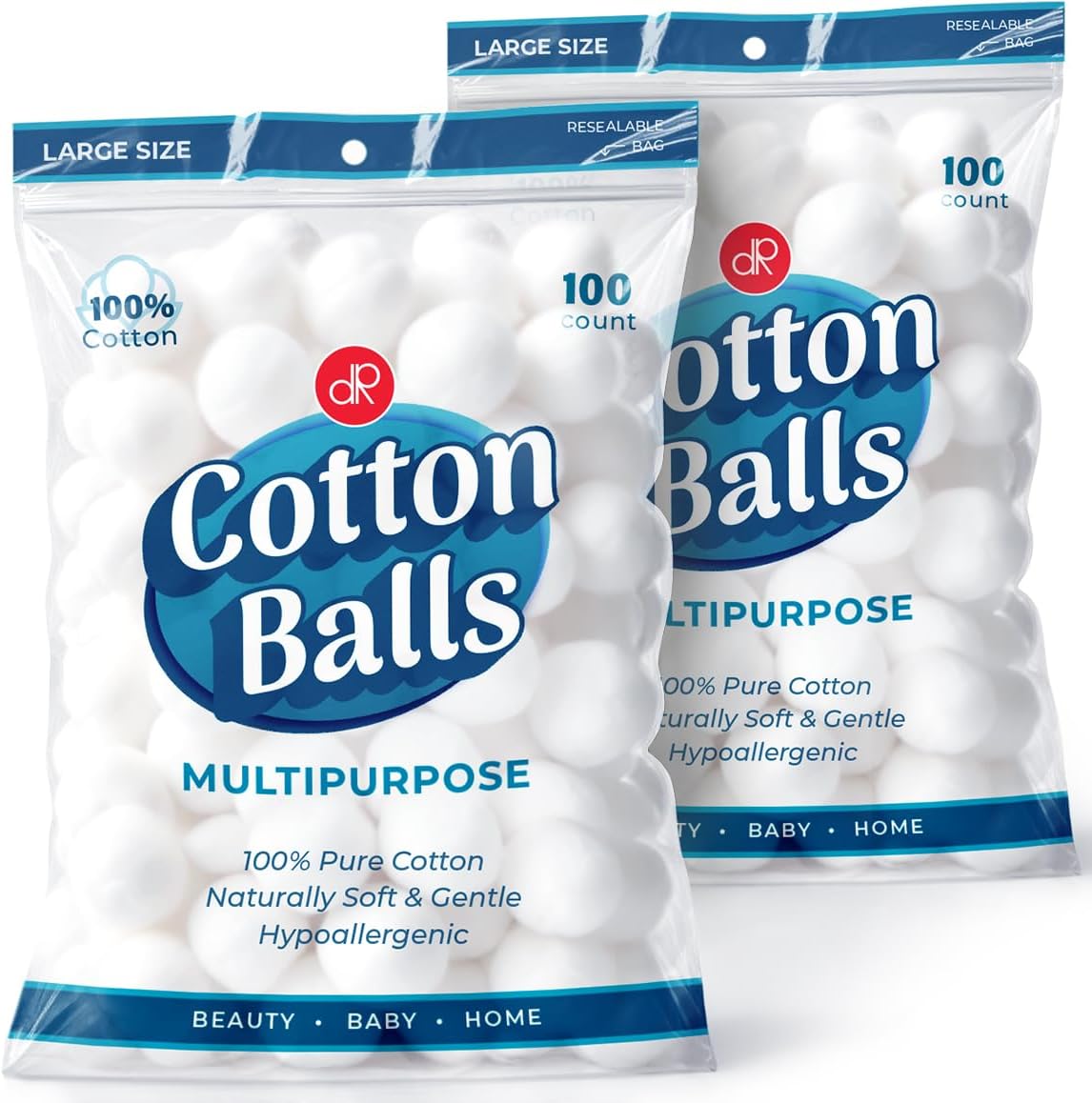 Cotton Balls - 100 Count Large Size, 100% Pure Cotton for Nail Polish & Make-Up Removal | Soft & Absorbent