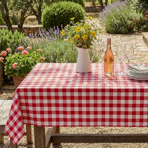 Waterproof Red and White Buffalo Plaid Tablecloth - 60x84 in