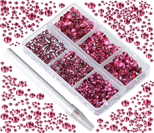Bymitel 5000pcs Rose Mixed Size Glue-On Glass Rhinestones