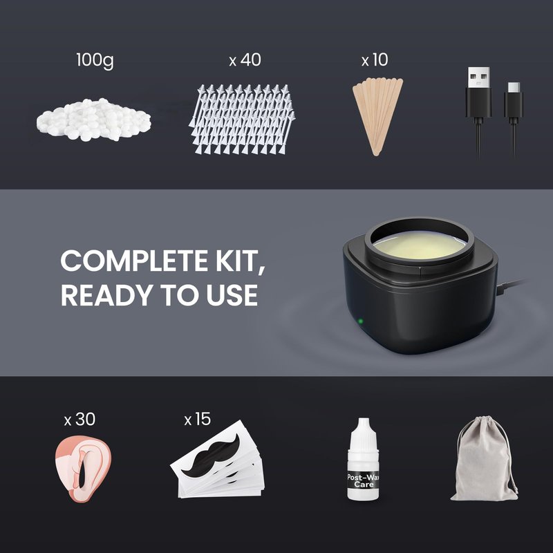 CAVSTORM Nose Wax Kit Men, Nose Hair Waxing Kit with 158°F Smart Temp Control, 40 Sticks, 100g Wax, Painless Nose Hair Removal with USB-C Fast Heating, Upgraded Capacity, Multi-Accessories