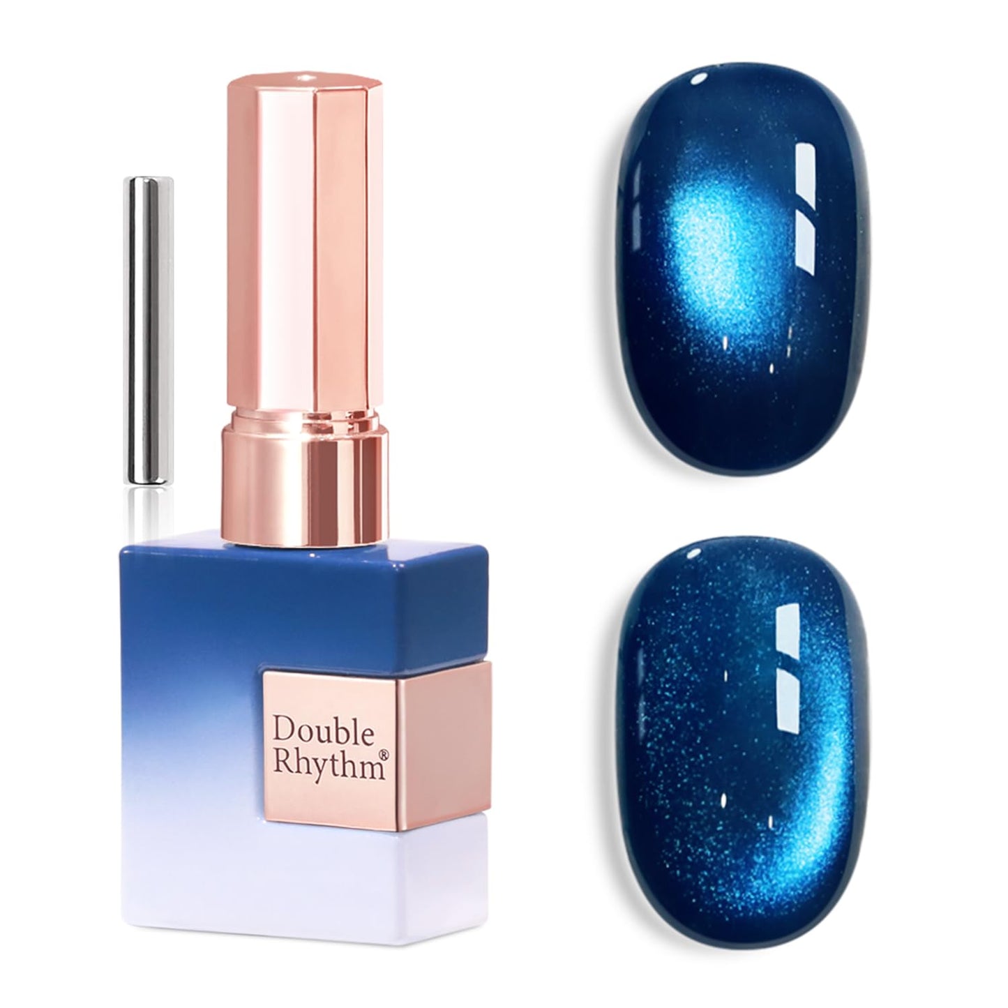 Double Rhythm Jelly Glass Cat Eye Gel Polish with Magnet 15ML Holographic Glitter Shimmer Translucent Sheer Color Magnetic Nail Polish Salon DIY at Home (Deep Navy Blue-MC1312)