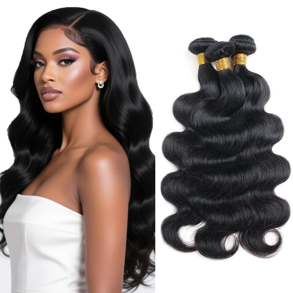 Human Hair Bundles Body Wave Bundles Human Hair 22 24 26 inch Double Weft 10A Brazilian Real #1B Natural Black Body Wave 3 Bundle 160g