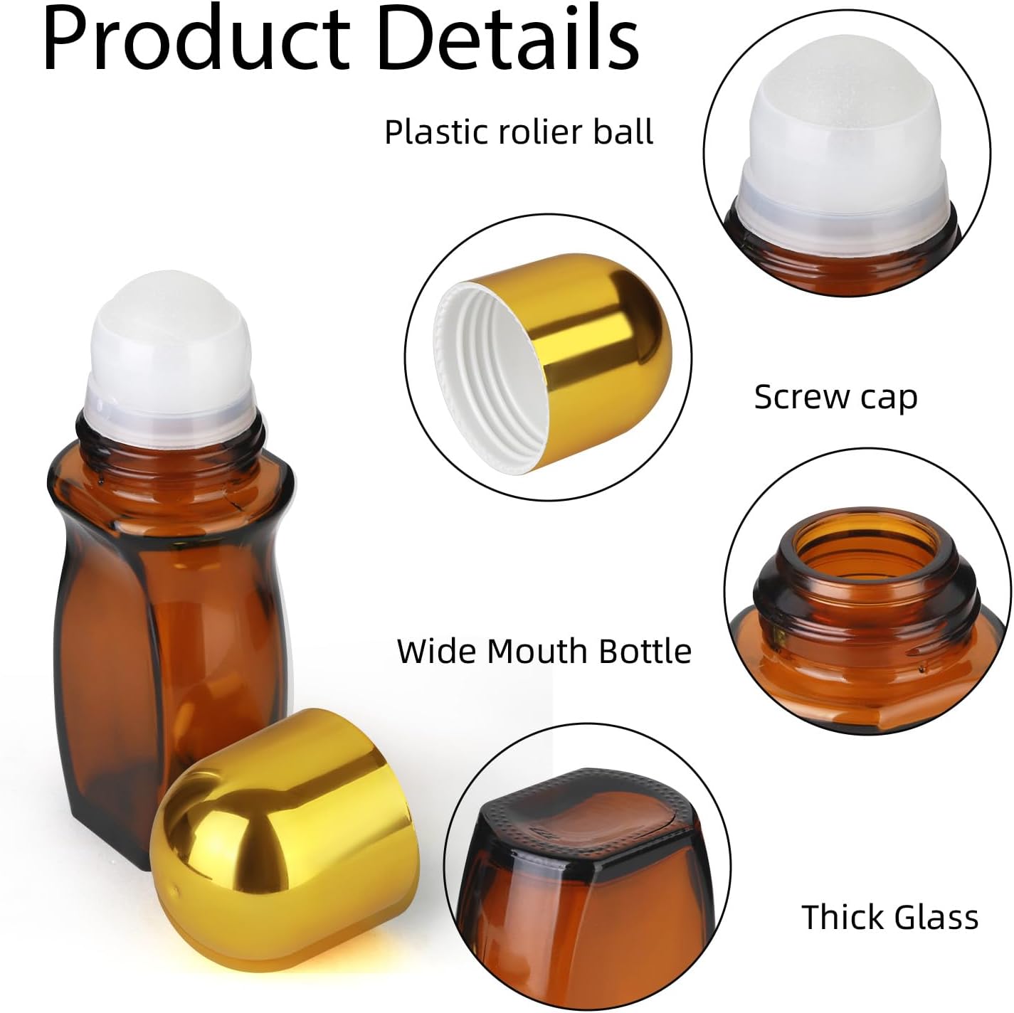 Essential Oil Roll-On Bottles - 4-Piece Amber Glass Set | Reusable Deodorant Containers for Perfumes & Aromatherapy