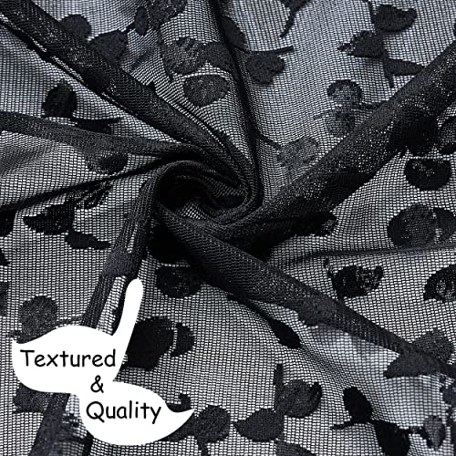 Jubilantex Black Lace Sheer Curtains with Leaf Buds Pattern - 52" W x 63" L, Light Filtering, 2 Panels