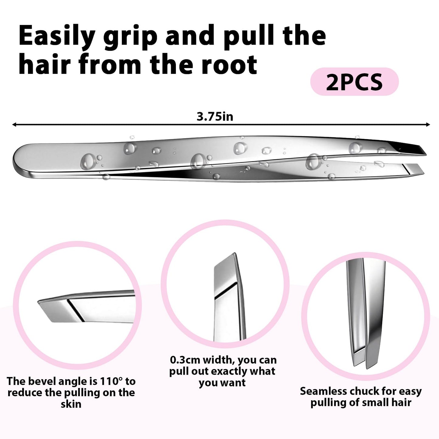 2 PCS Precision Slant Eyebrow Tweezers, Tweezers for Women Facial Hair & Ingrown Hair Removal Silver Stainless Steel Eyebrow Hairs Removal Tweezer with Case for Women Men