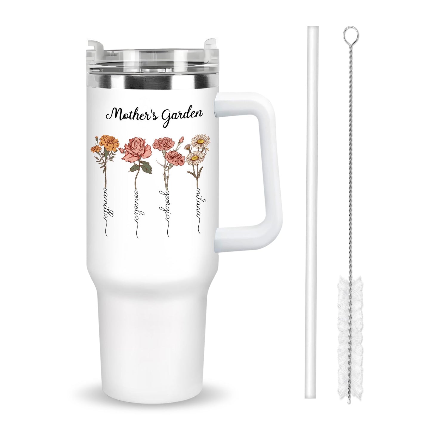 Personalized Mothers Garden Tumbler With Names, 40 Oz Travel Coffee Tumbler