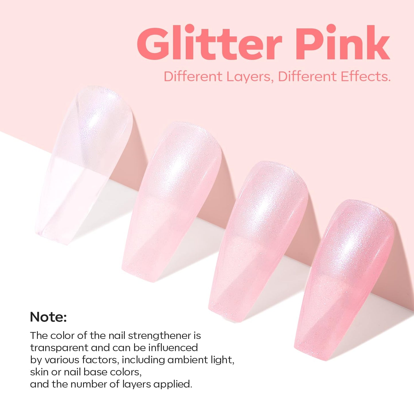 Nail Strengthener - Glitter Pink Nail Polish for Damaged Nails | 15ml Hardener & Growth Formula