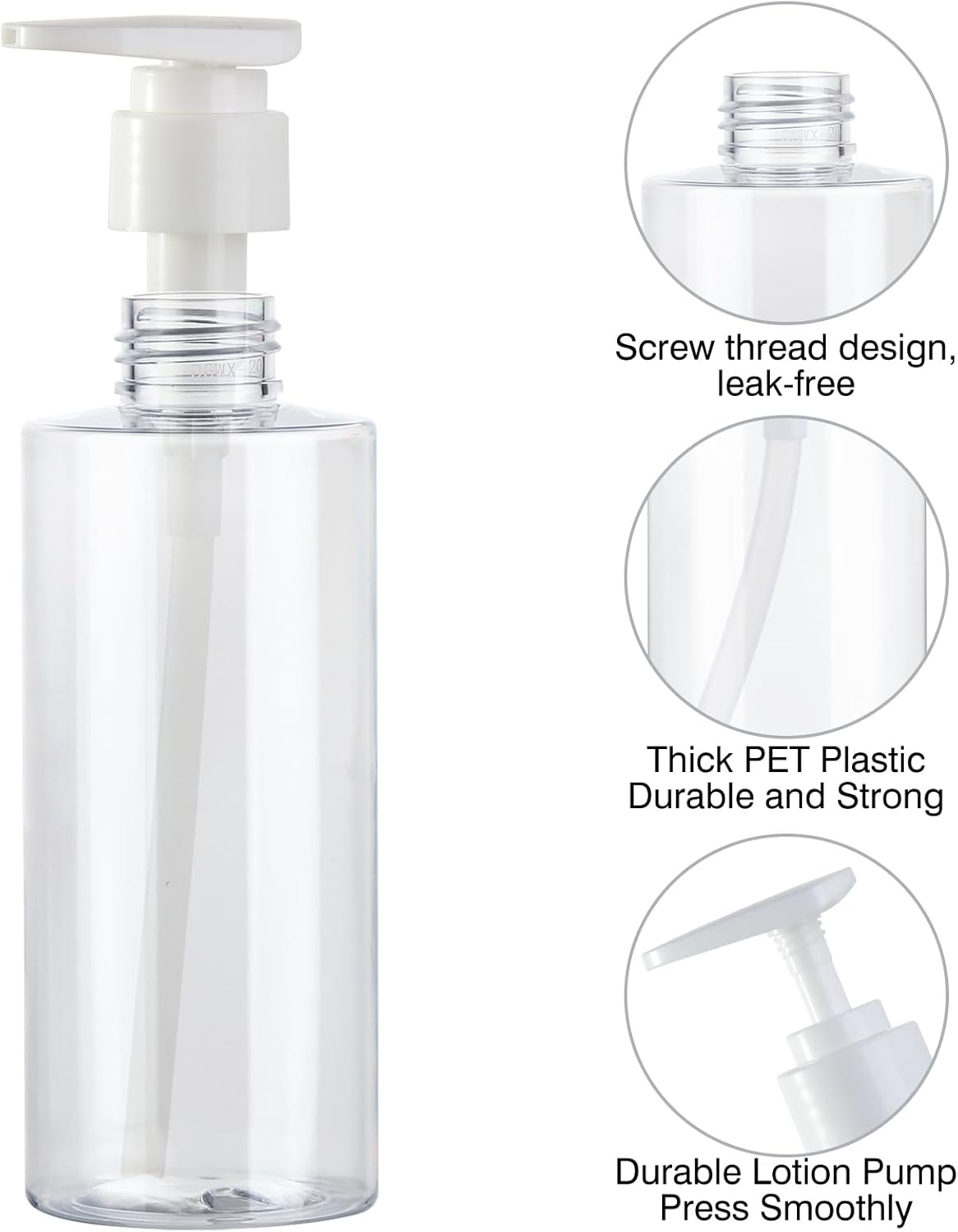 BPA-Free Plastic Pump Bottle Dispenser - 2 Pack Clear Refillable Containers for Lotion & Shampoo
