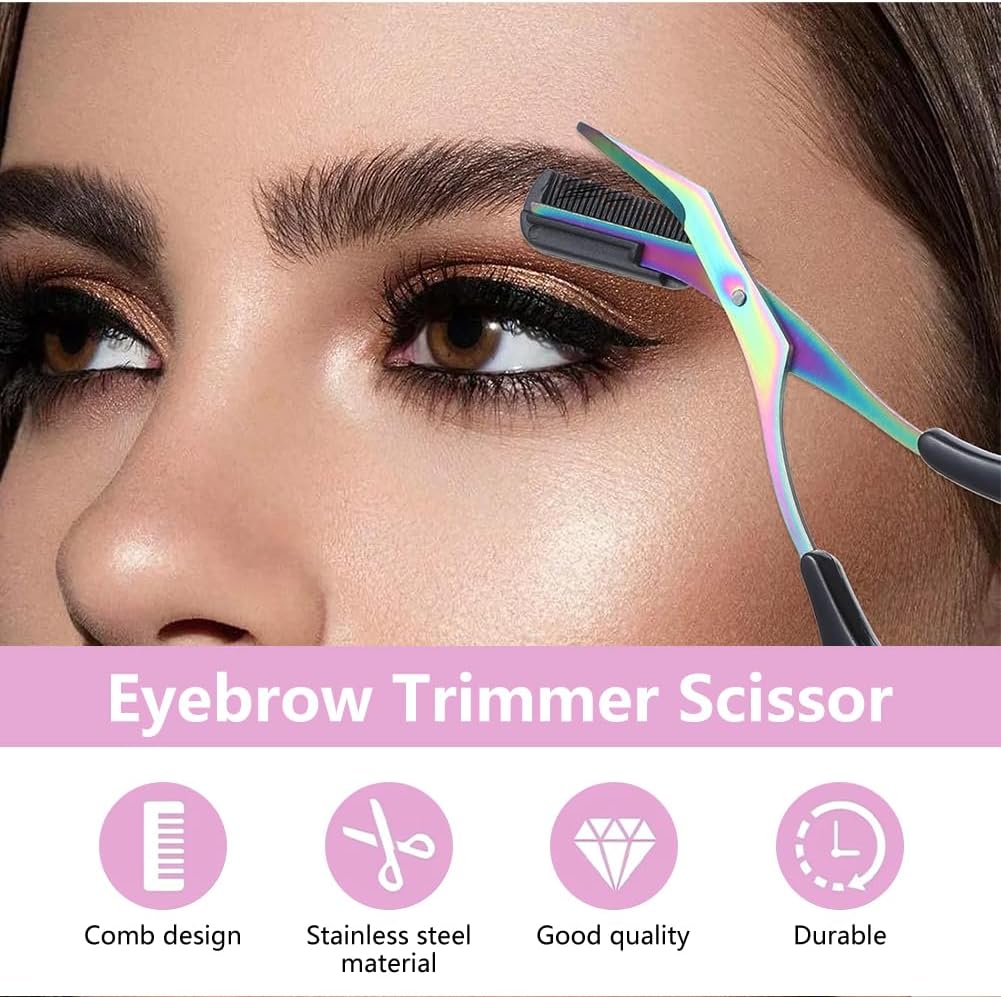 Professional Eyebrow Trimmer Scissors - 2-in-1 Stainless Steel Cutter & Comb Tool for Men & Women | Pink
