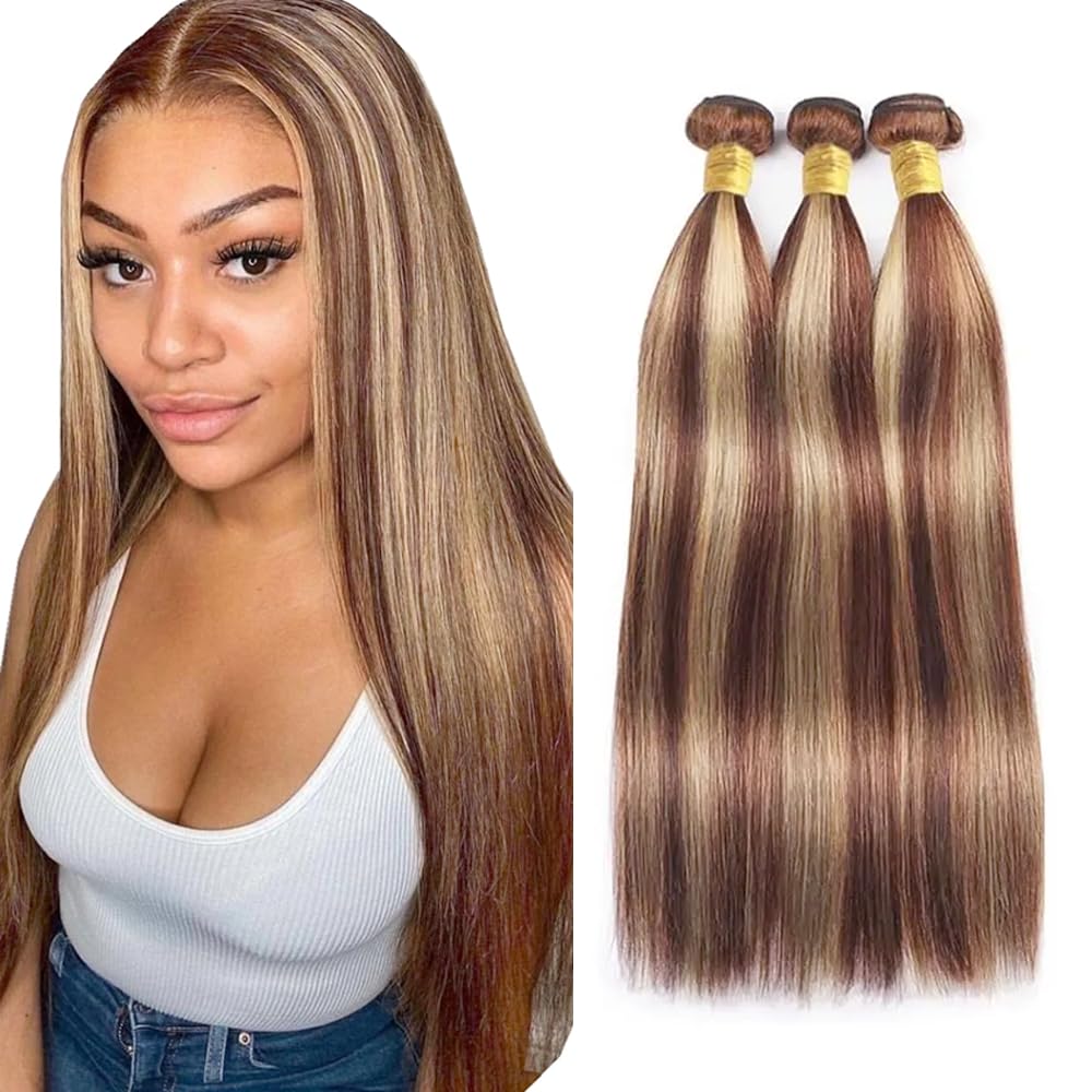 613 Bundles Human Hair Reddish Brown Straight Bundles 16 18 20 inch Two Tone 613 and #33 Bundle