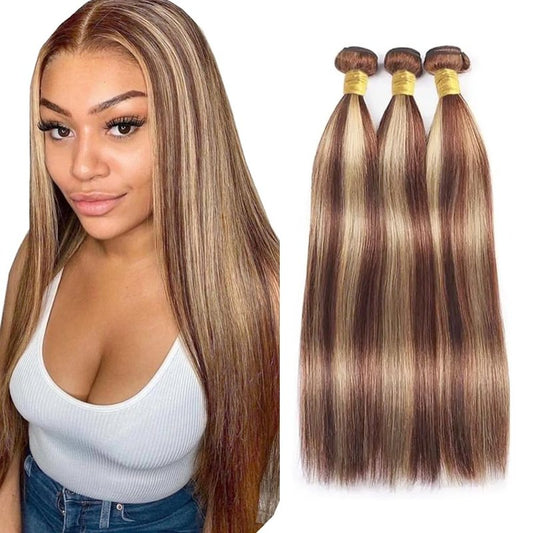 613 Bundles Human Hair Reddish Brown Straight Bundles 16 18 20 inch Two Tone 613 and #33 Bundle