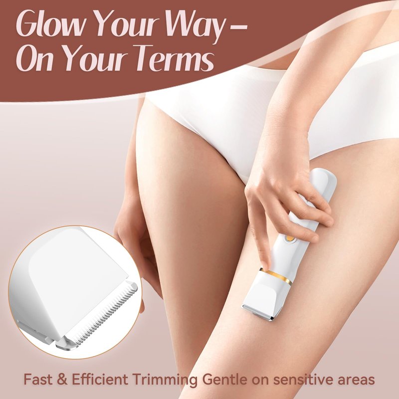 5-in-1 Bikini Trimmer for Women, Electric Razors Shaver IPX7 Waterproof, Cordless Body Hair Trimmer, Ceramic Blade, Facial & Pubic Hair Removal, Travel Portable (White)