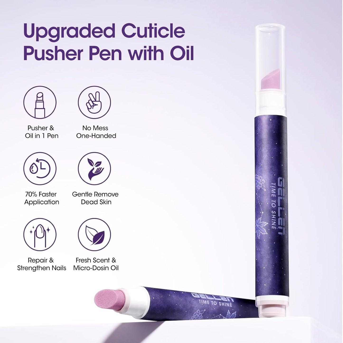 GELLEN 2Pcs Ceramic Cuticle Oil Pusher Pen, Cuticle Remover & Cuticle Oil in a Pen for Hangnails & Dry Cuticles, Cuticle Pusher Tool for Hands & Feet, Nail Pusher for Smooth & Well-Groomed Cuticles