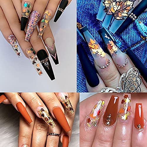 HANSAMU Maple Leaf Glitter Nail Art Sequins for Fall Manicure DIY Decorations