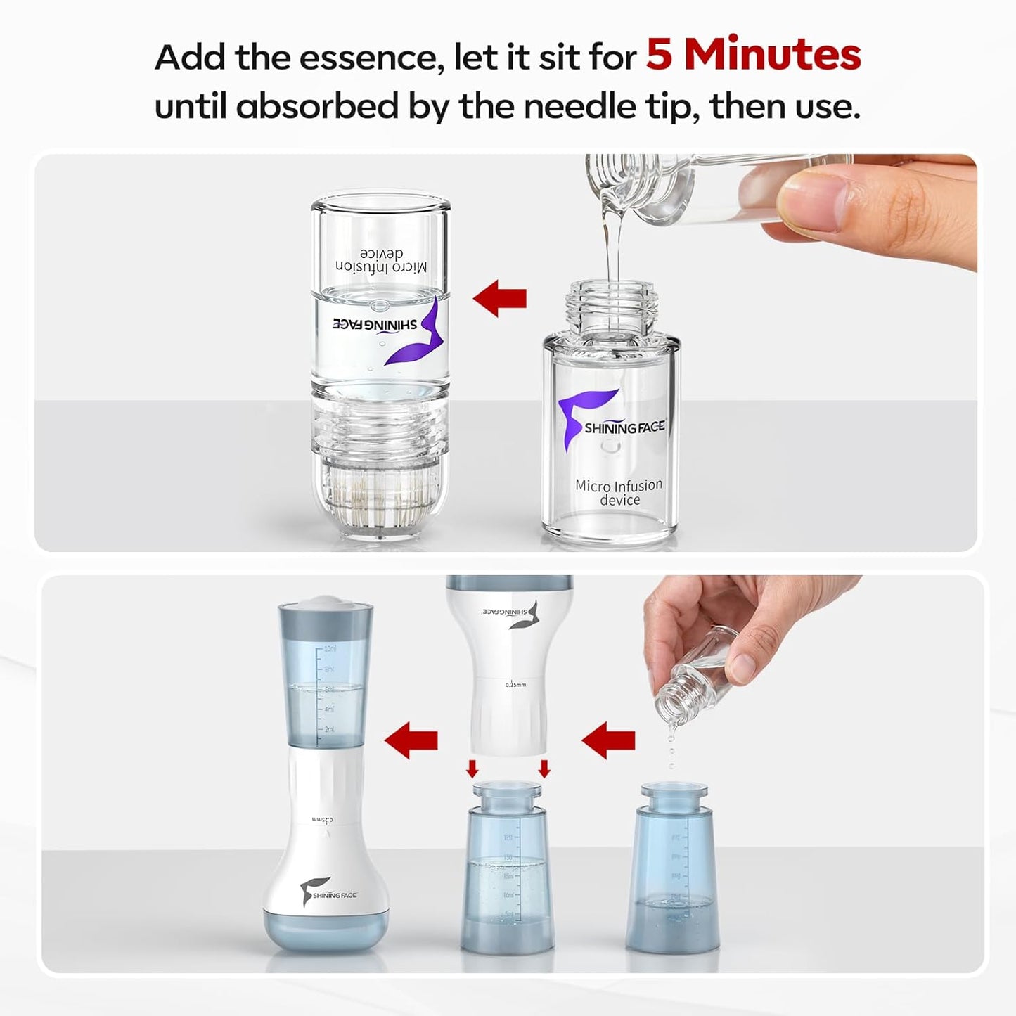 Micro Infusion System for Face & Neck | 0.25mm Facial Stamp with Collagen & Hyaluronic Acid Serum for Firmer, Smoother Skin - 1 Month Supply
