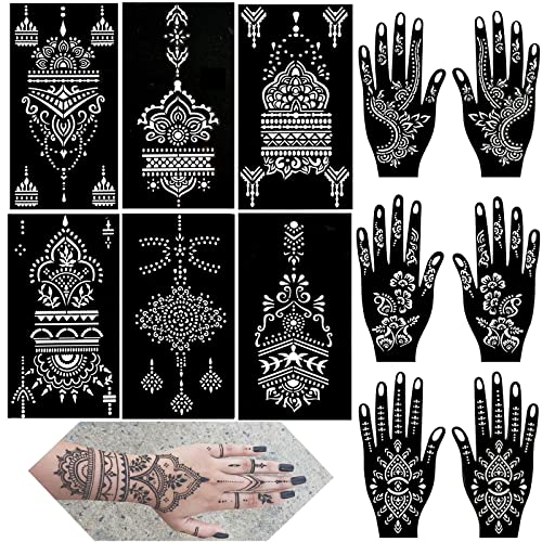 Indian Arabian Henna Tattoo Stencils Kit - 12 Reusable Body Art Templates