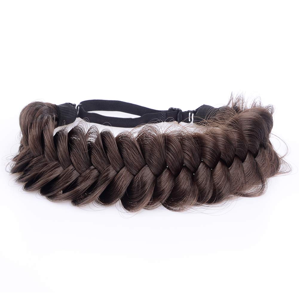 Messy Wide 2-Strand Synthetic Hair Braided Headband - Chocolate Toast | Stylish Hairpiece for Women & Girls