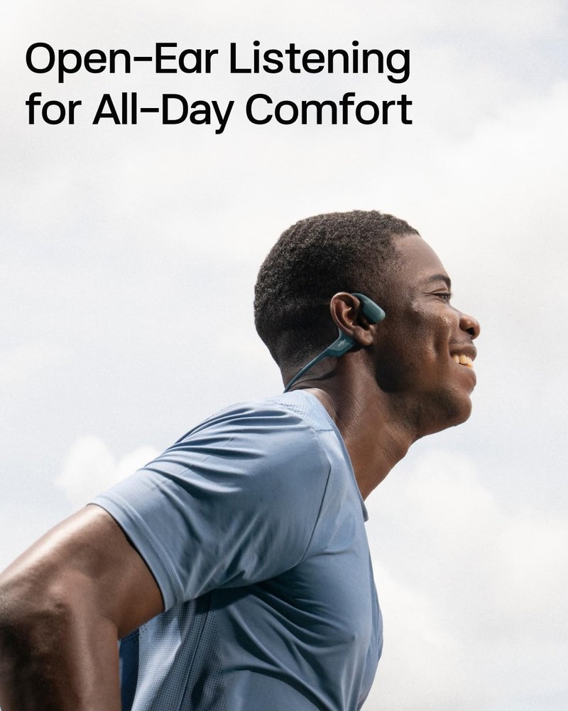 SHOKZ OpenRun Pro-Bone Conduction Headphones, Open-Ear Bluetooth Wireless Sport Headphones for Running and Workout, Sweat Resistant, Long Battery Life, Premium Deep Bass, Mic，with Hair Band, Blue