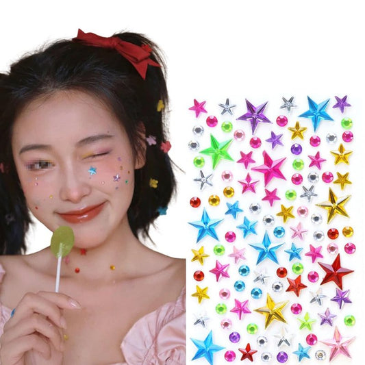 2 Sheets Mixed Color Star Round Gem Stickers, Self Adhesive Rhinestone Jewel Stickers, DIY Craft Supplies for Face Makeup, Scrapbooking, Nail Art and Party Decoration