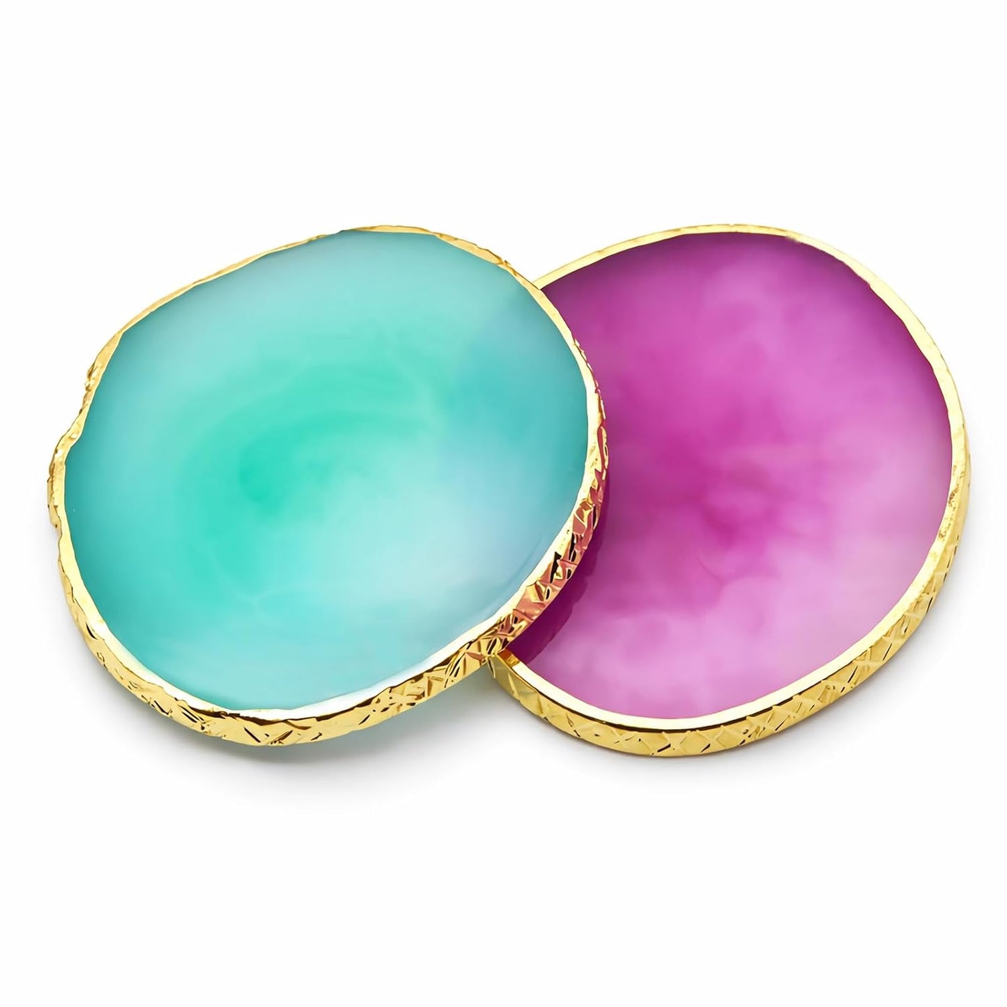 Resin Nail Art Palette - Gel Polish Mixing Board with Gold Edge | Green & Purple