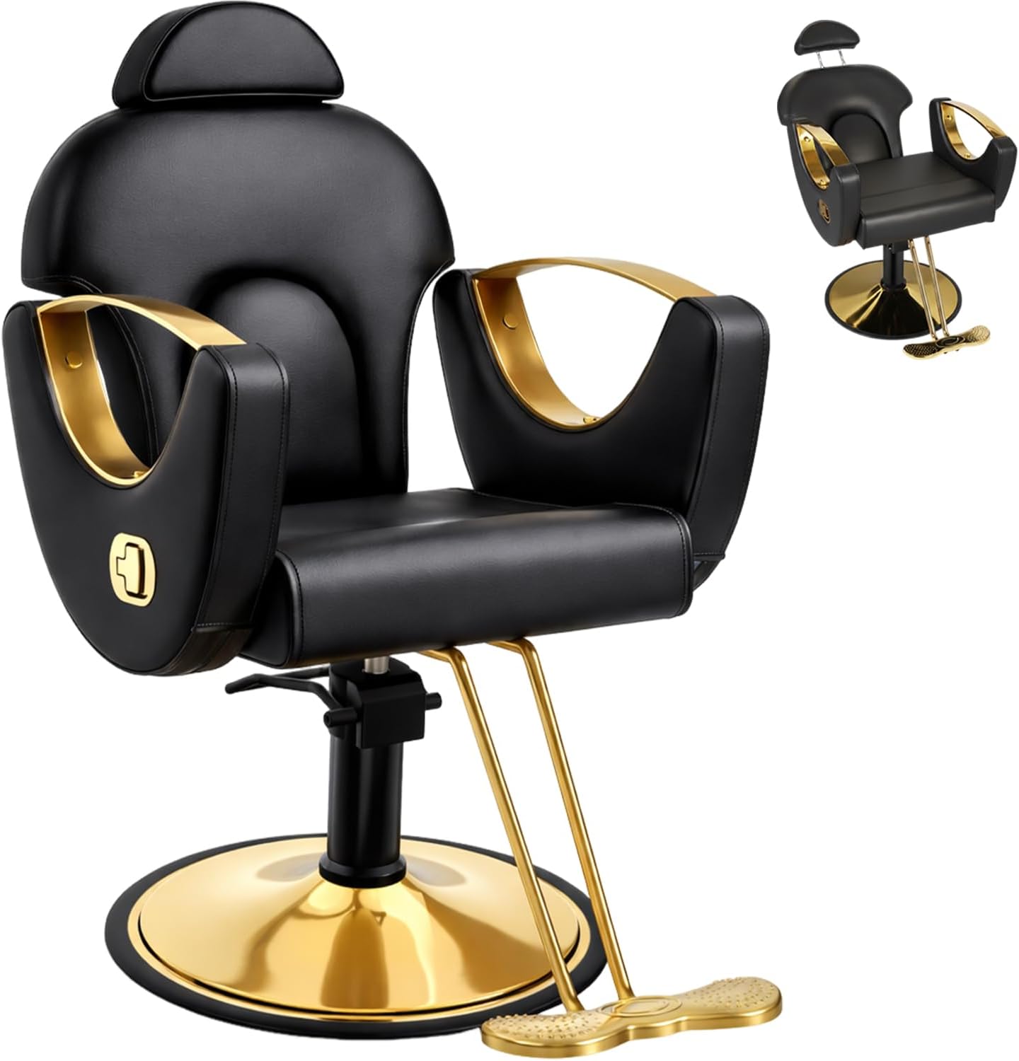 Reclining Salon Barber Chair - 360° Swivel, Adjustable Height, Heavy Duty Hydraulic | Matte Black