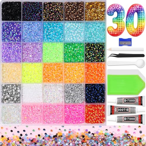 RODAKY 30-Color Jelly Resin Rhinestone Kit 3mm Flatback Gems for Nail Art