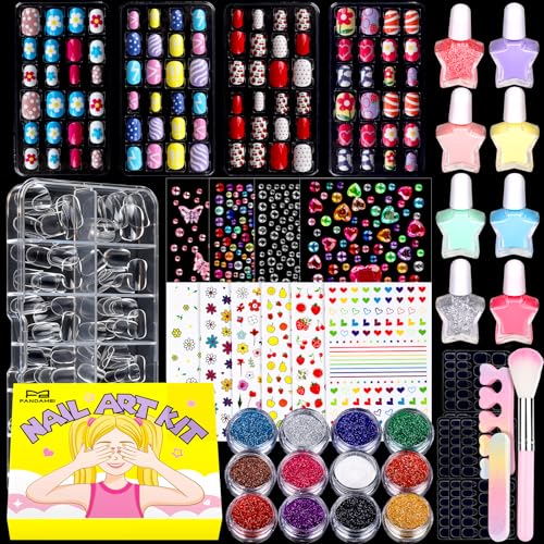 FANDAMEI Kids Nail Art Kit - Peelable Polish, Press-on Nails & Stickers