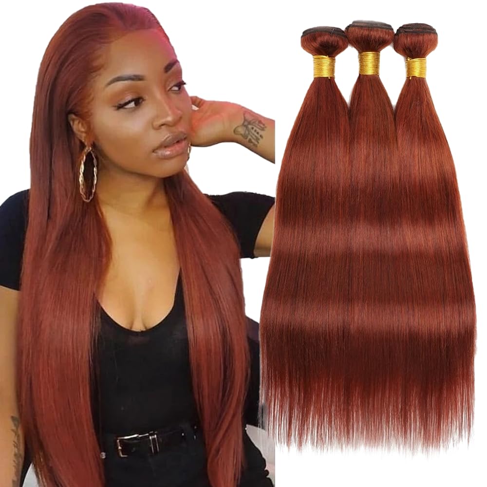 34 34 34 Inch Copper Brown Bundles Human Hair Color #33 Bundles Copper Red Straight Bundles Brazilian Virgin Remy Hair 3 Bundles Reddish Brown Straight Bundles 100g/Pc