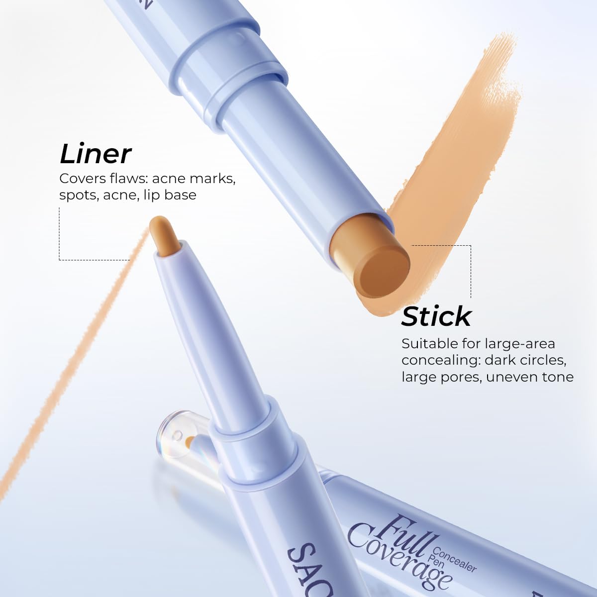 Full Coverage Concealer Pen - Dual-End Waterproof Stick for Dark Circles & Blackheads | Lightweight & Sweatproof - #01 Light Natural