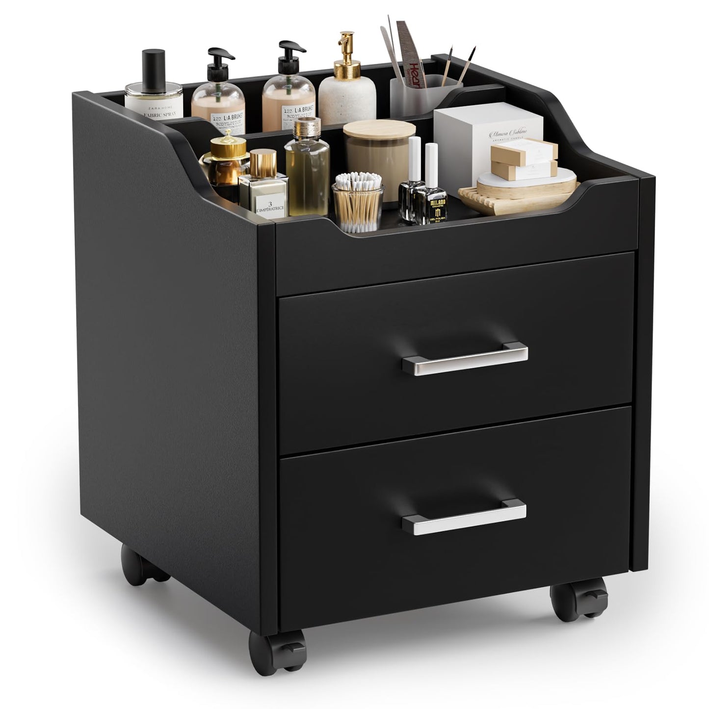 OmySalon Pedicure Cart, Foot Bath Trolley with 2 Storage Drawer, Portable Nail Esthetician Cart for Manicure & Foot Massage, Beauty Spa Supplies with Locking Wheels, Black
