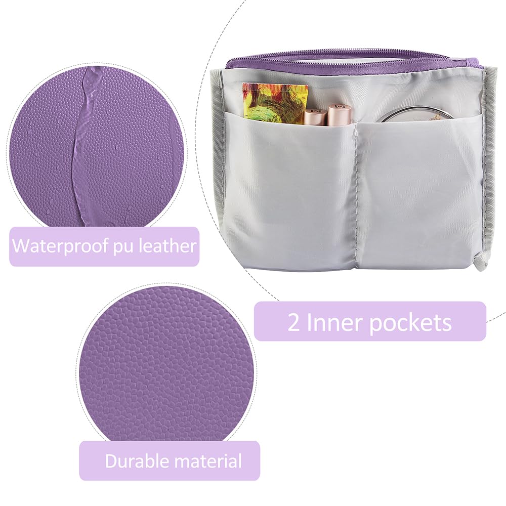 MAANGE Cosmetic Bags for Women Small Makeup Bag for Purse Pu Leather Makeup Pouch Travel Makeup Bag with Zipper Make Up Bag for Travelling (Purple)