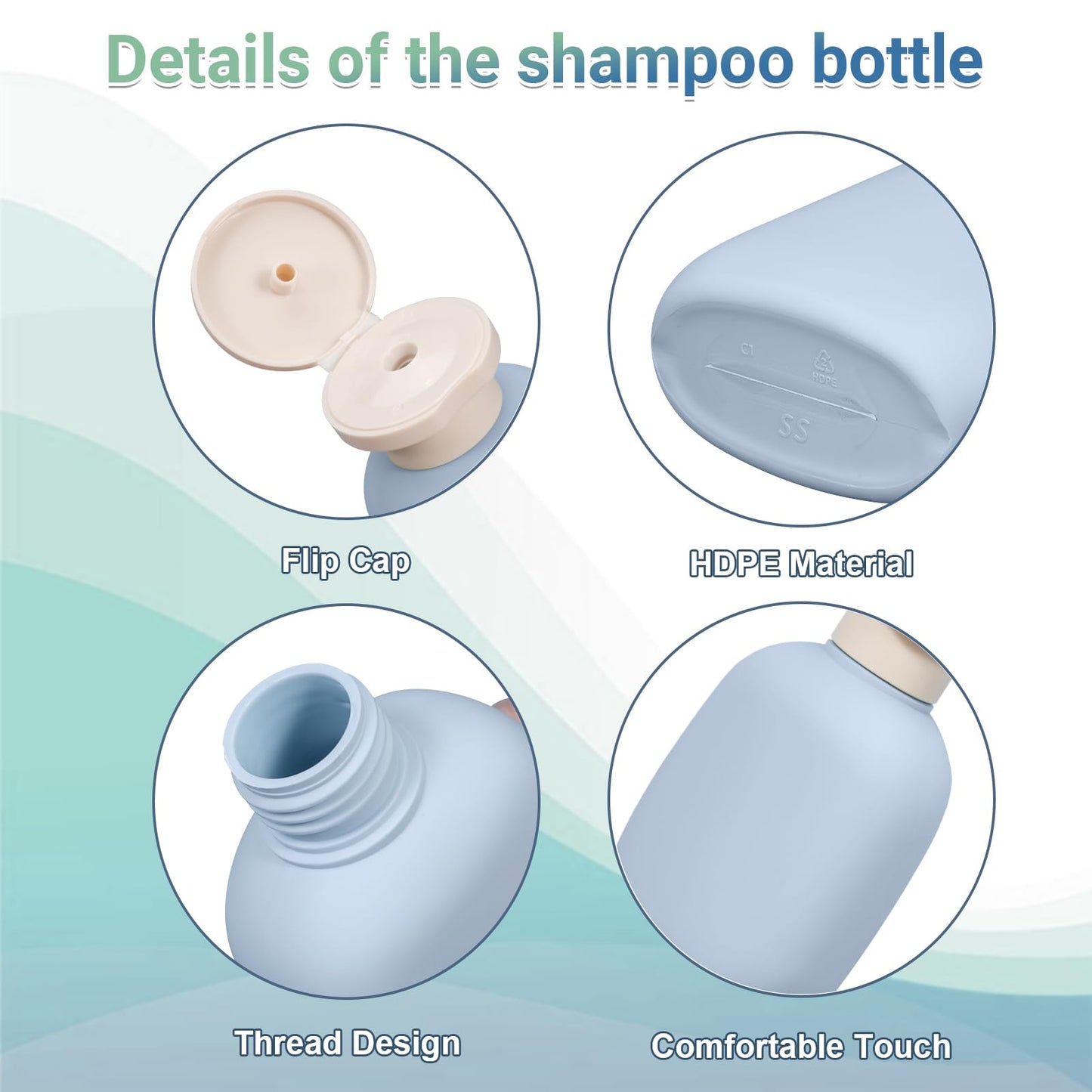 UMETASS 3.4 oz Travel Bottles, Empty Plastic Squeeze Containers With Flip Cap for Toiletries, Leakage-proof Essentials Conditioner (4 Pack, Blue)