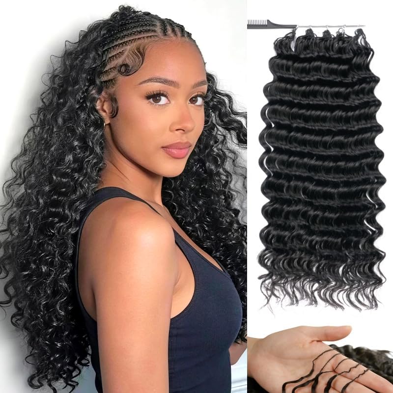 Deep Wave Crochet Hair - 22 Inch Pre-Separated Human Hair for Black Women | Invisible Miracle Knots (50 Strands, 1-2 Pack)