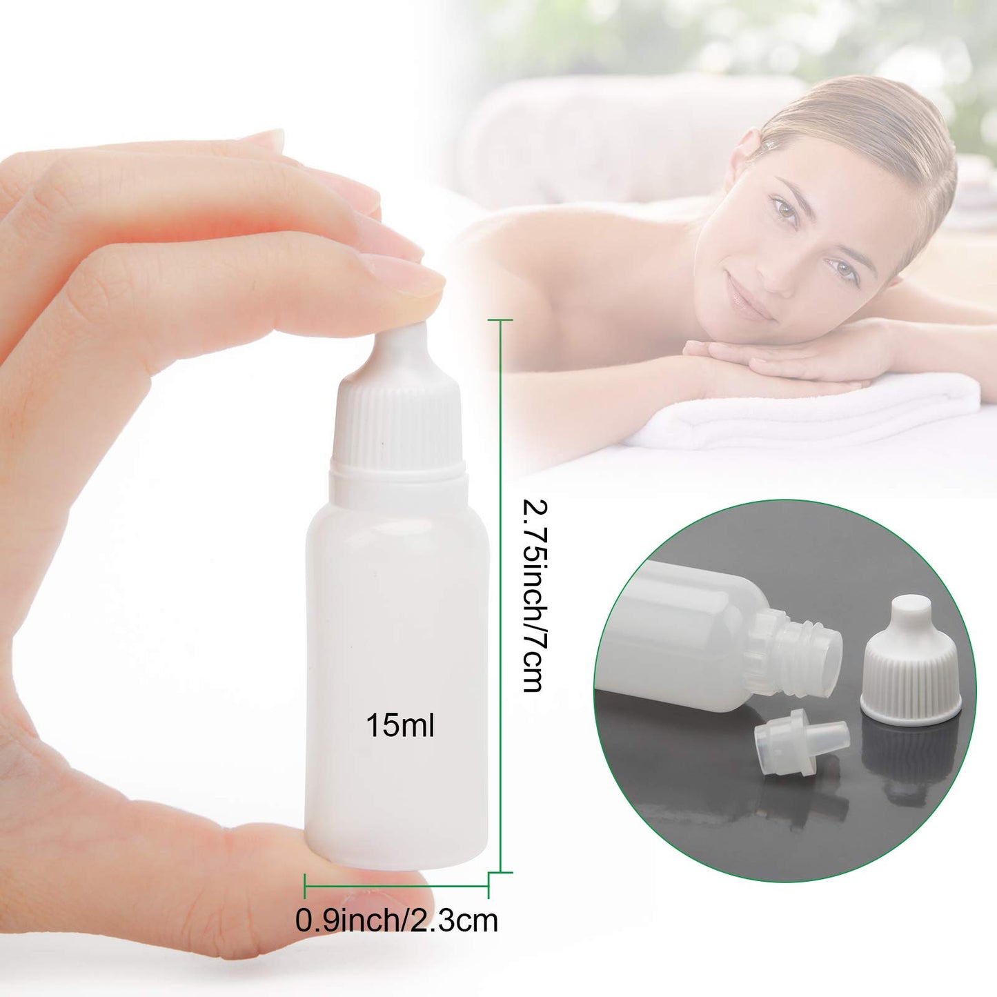 AHIER Plastic Eye Dropper Bottle, 15ml Squeezable LDPE Bottle with Childproof Cap, Leak-Proof for Eye Drops and Liquids, 50 Count