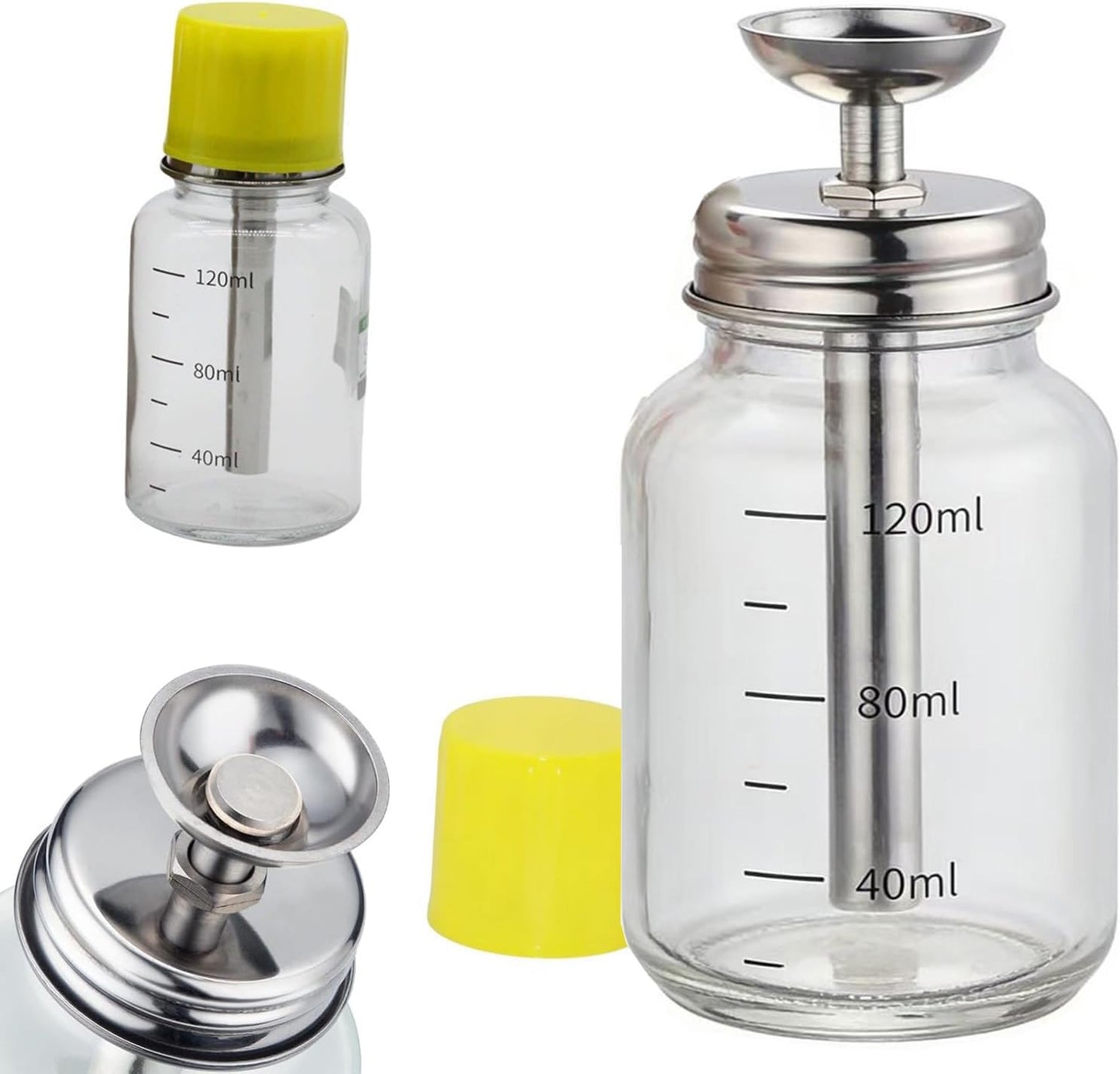 Glass Push Down Pump Dispenser Bottle - 4Oz Refillable Container for Alcohol, Makeup & Nail Polish Remover | Clear
