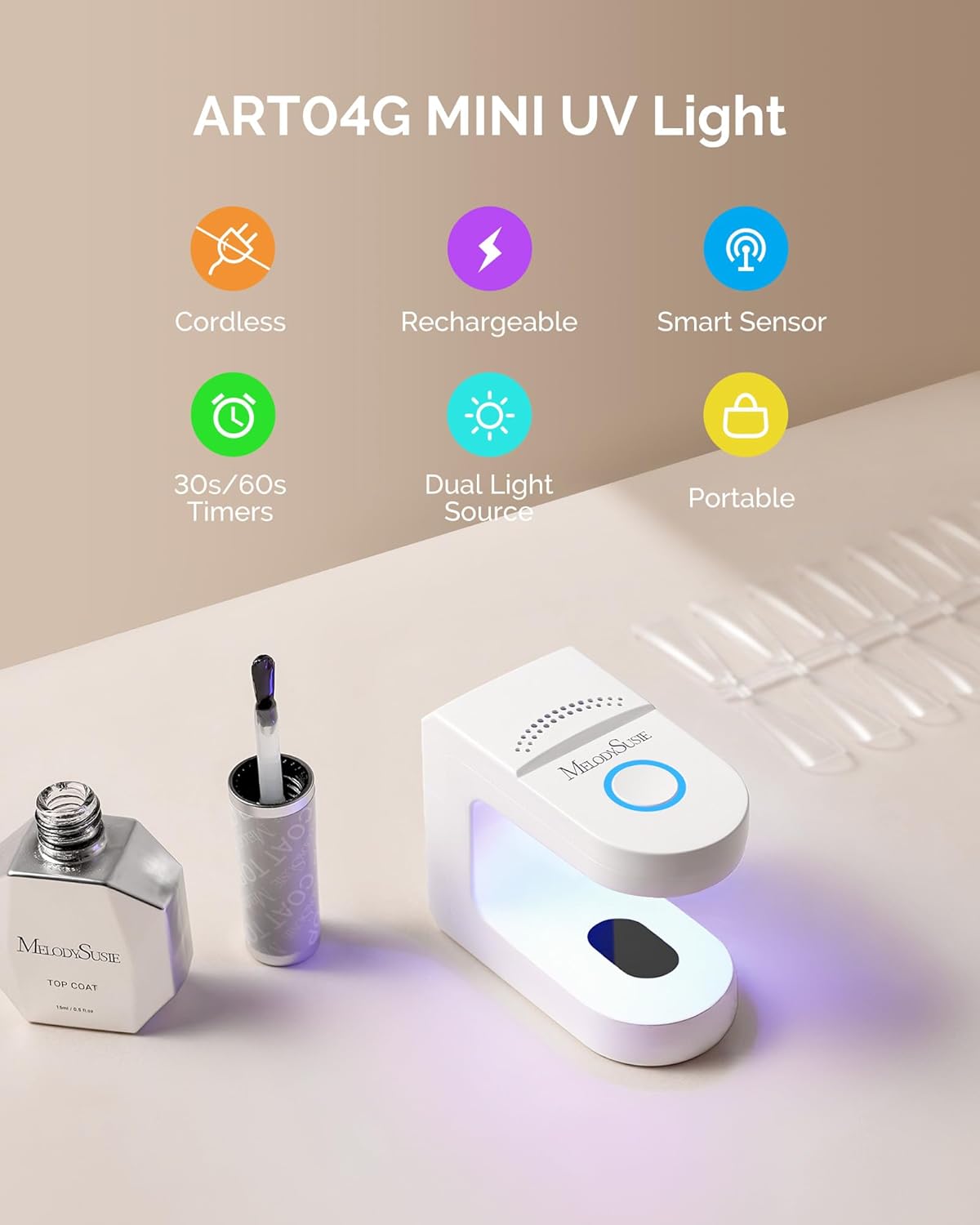 MelodySusie Cordless UV Nail Lamp - Mini Rechargeable LED Light with Smart Sensor & 2 Timers | Perfect for Soft Gels & Rhinestone Glue